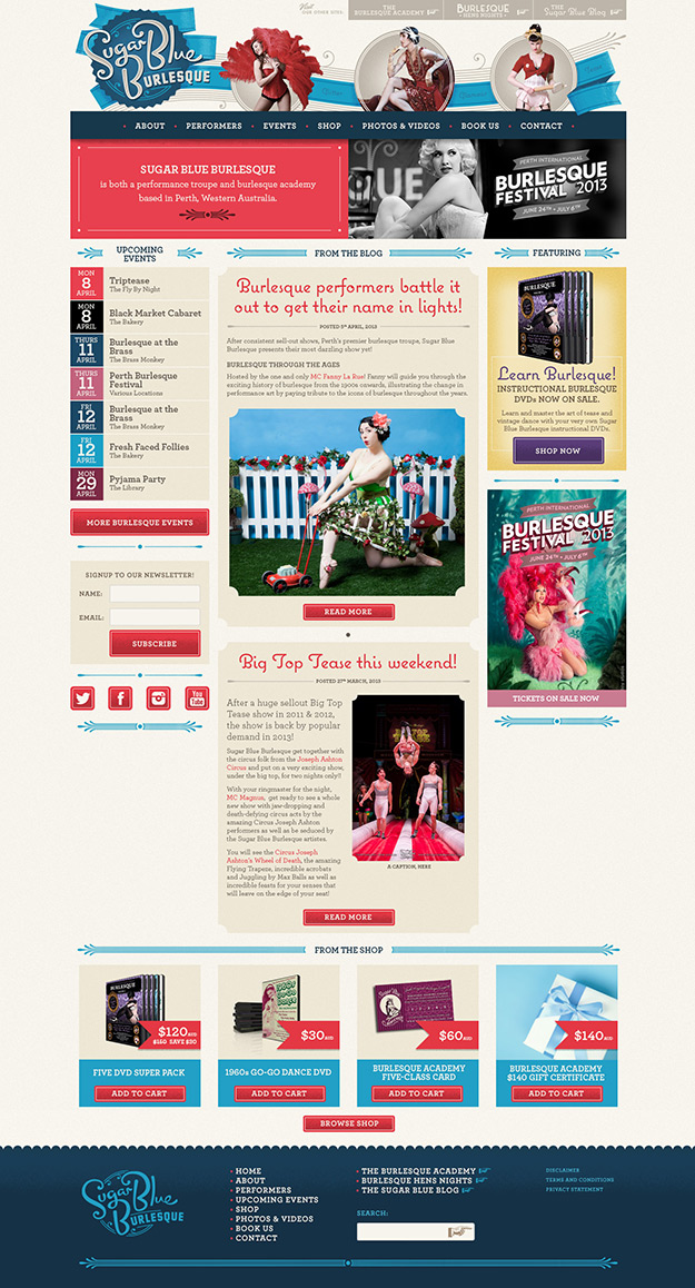Sugar Blue Burlesque Homepage screenshot