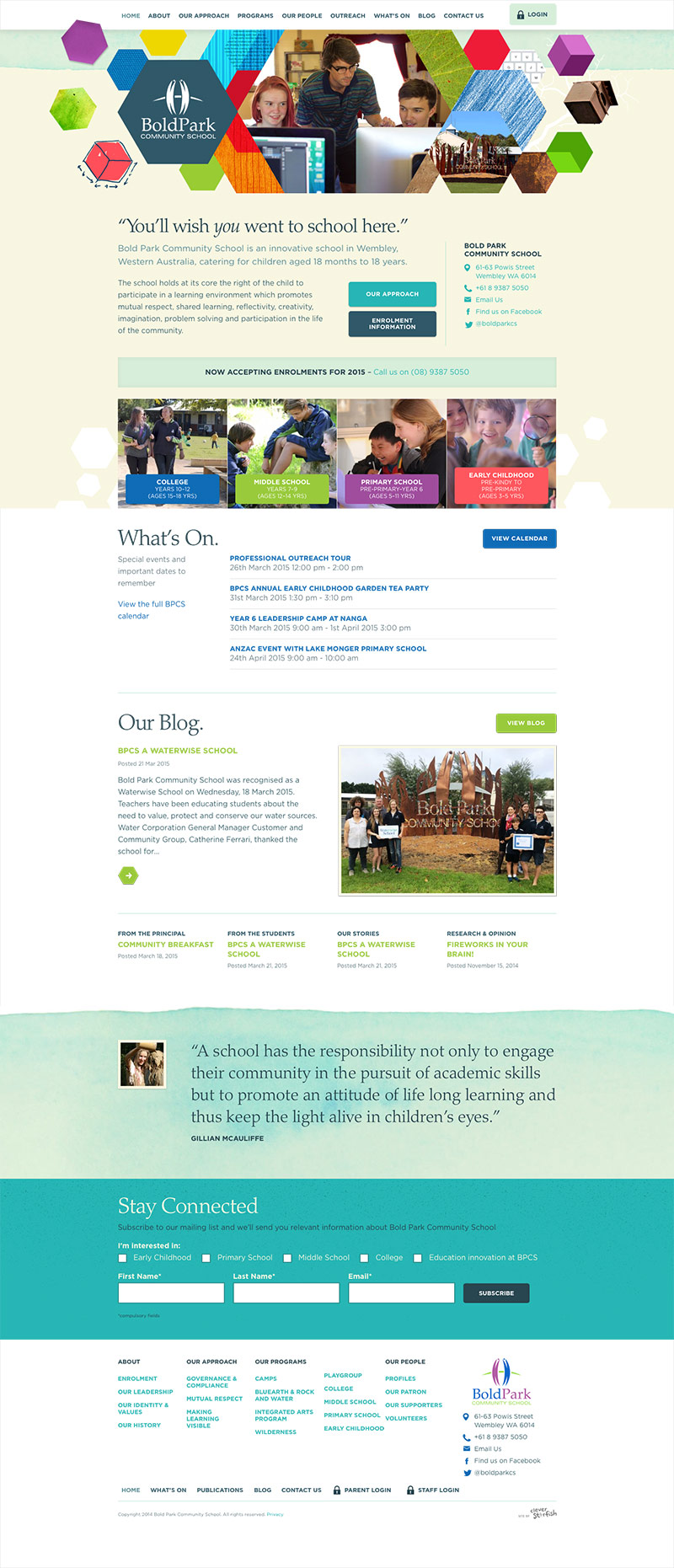 Bold Park School Home Page Design