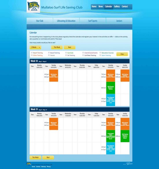 Mullaloo Surf Life Saving Club Website Calendar- By Clever Starfish