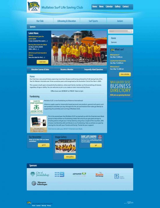 Mullaloo Surf Life Saving Club Website Homepage - By Clever Starfish