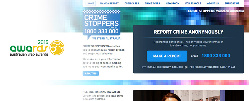 Crime Stoppers WA website wins state website award and makes the finals for the Australian Web Awards in ‘Not For Profit’ Category